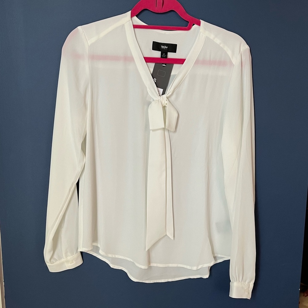 NWT! White tie neck blouse